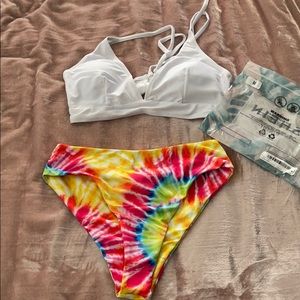 NWT Tie Dye and white bikini